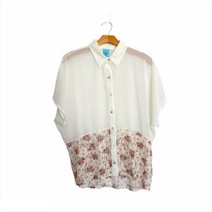 BUTTON DOWN FLORAL LACE SHIRT MEDIUM